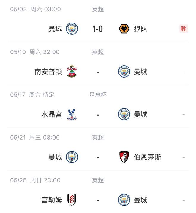 英超第35轮曼城1-0胜狼队5连胜升至第三，多队新闻汇总